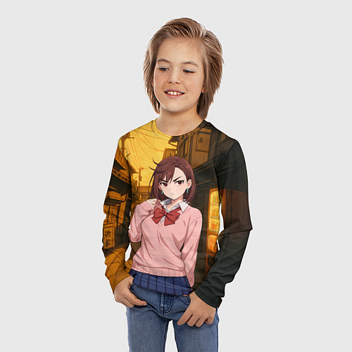 Детский лонгслив Недовольная Сиратори Айра / 3D-принт – фото 3