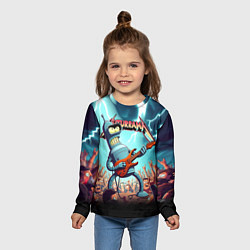 Лонгслив детский Бендер рок гитарист - группа Футурама, цвет: 3D-принт — фото 2