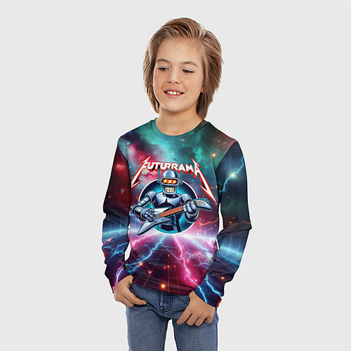 Детский лонгслив Гитарист Бендер рок группы Футурама / 3D-принт – фото 3