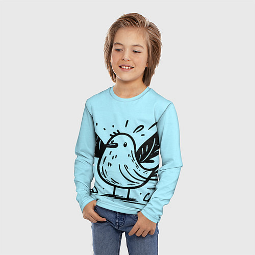 Детский лонгслив Чайка в стиле скетча / 3D-принт – фото 3