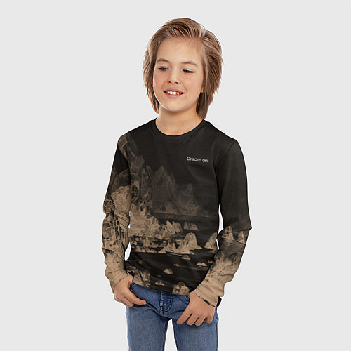Детский лонгслив Dream on тёмно-коричневый / 3D-принт – фото 3