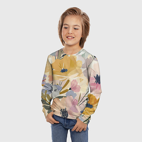 Детский лонгслив Цветы акварель / 3D-принт – фото 3