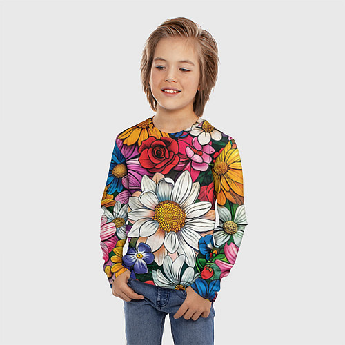 Детский лонгслив Крупные цветы / 3D-принт – фото 3