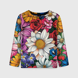 Лонгслив детский Крупные цветы, цвет: 3D-принт