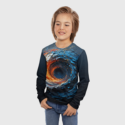 Детский лонгслив Краска синяя и оранжевая в форме вихря / 3D-принт – фото 3