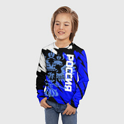 Лонгслив детский Россия чёрно-синий штрихи, цвет: 3D-принт — фото 2