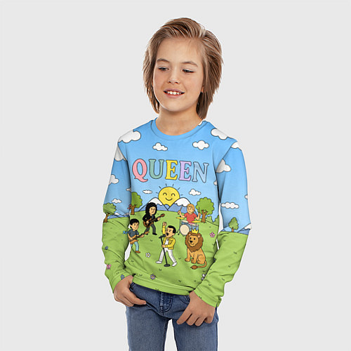 Детский лонгслив Queen мультяшный стиль на поляне / 3D-принт – фото 3