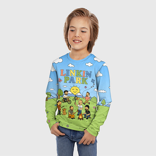 Детский лонгслив Linkin Park мультяшный стиль на поляне / 3D-принт – фото 3