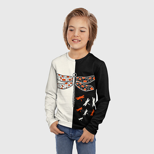 Детский лонгслив Стрекозы на черно-белом / 3D-принт – фото 3