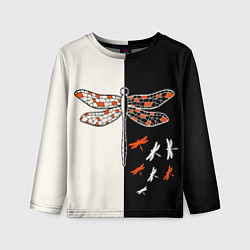 Детский лонгслив Стрекозы на черно-белом