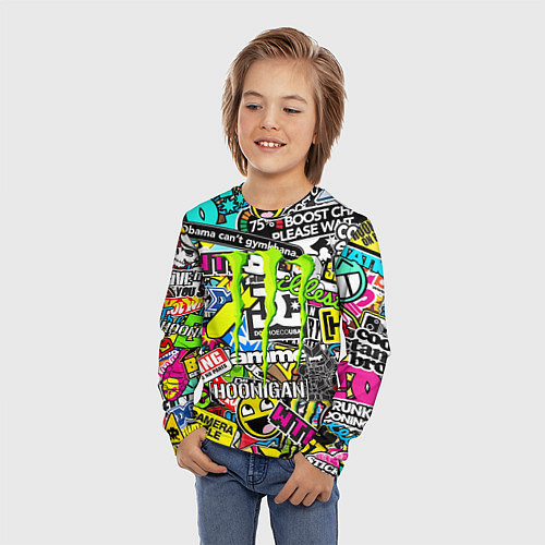 Детский лонгслив Monster energy logo brend / 3D-принт – фото 3