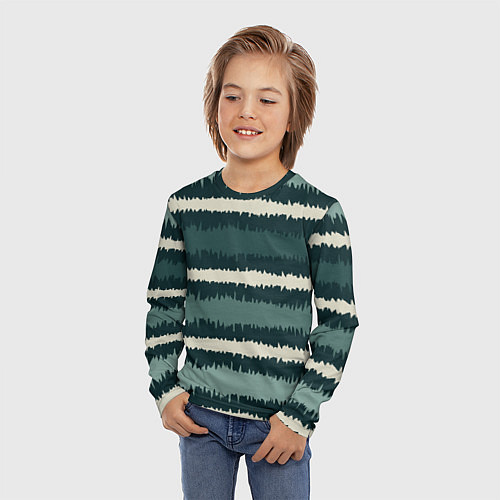 Детский лонгслив Полосы зигзагообразные зеленые / 3D-принт – фото 3