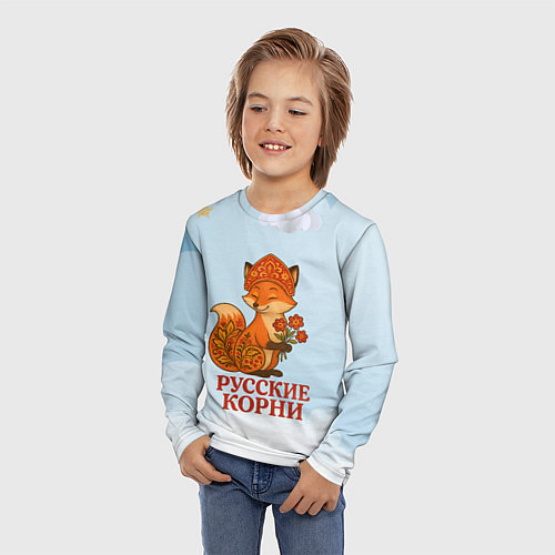 Детский лонгслив Русская душа - лисица / 3D-принт – фото 3