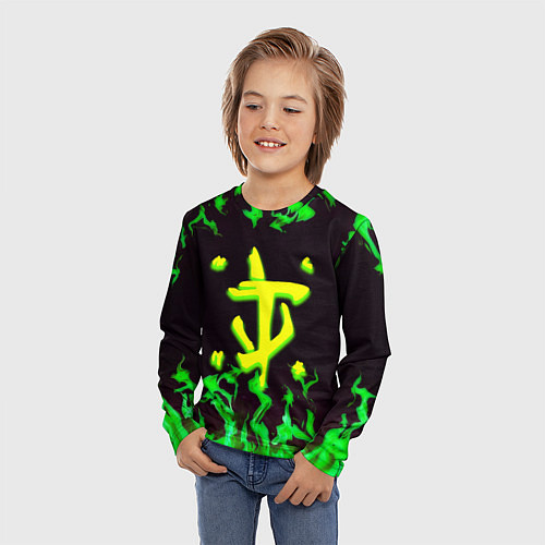 Детский лонгслив Doom зелёный огонь / 3D-принт – фото 3