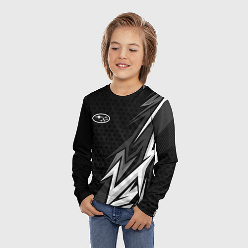 Детский лонгслив Subaru - монохромный черный / 3D-принт – фото 3