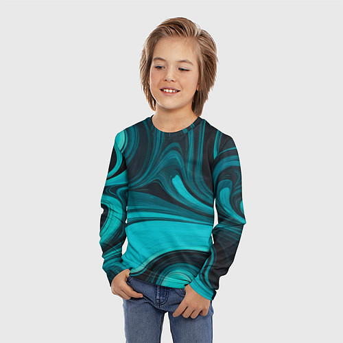 Детский лонгслив Мраморный малахитовый узор из изумрудных разводов / 3D-принт – фото 3