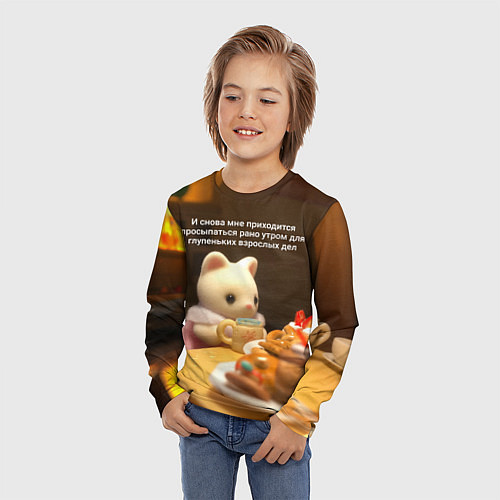 Детский лонгслив Просыпаться ради глупых дел / 3D-принт – фото 3