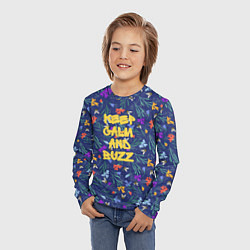 Лонгслив детский Keep calm and buzz - пчелы и цветы, цвет: 3D-принт — фото 2