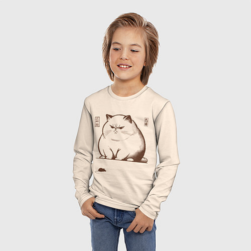 Детский лонгслив Недовольный кот и мышь / 3D-принт – фото 3