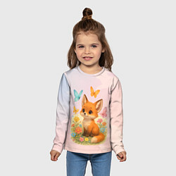 Лонгслив детский Лисичка с бабочками и цветочками, цвет: 3D-принт — фото 2