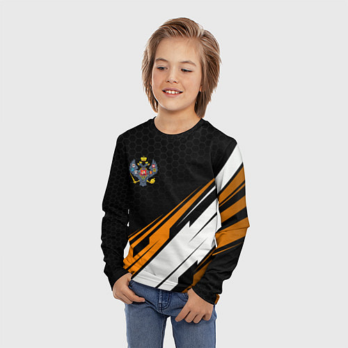 Детский лонгслив Российская империя - оранжевый спорт / 3D-принт – фото 3