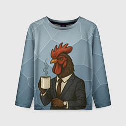 Лонгслив детский Петух бизнесмен с кофе, цвет: 3D-принт