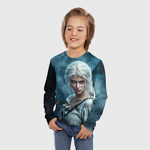 Детский лонгслив Цири с огненными глазами / 3D-принт – фото 3
