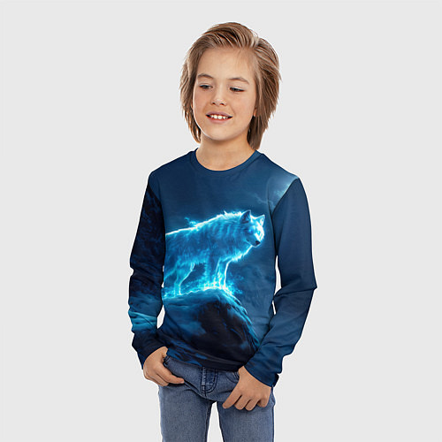 Детский лонгслив Волк на горе в полнолуние / 3D-принт – фото 3