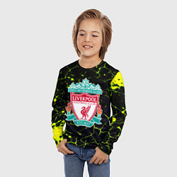 Лонгслив детский Ливерпуль зеленые трещины, цвет: 3D-принт — фото 2