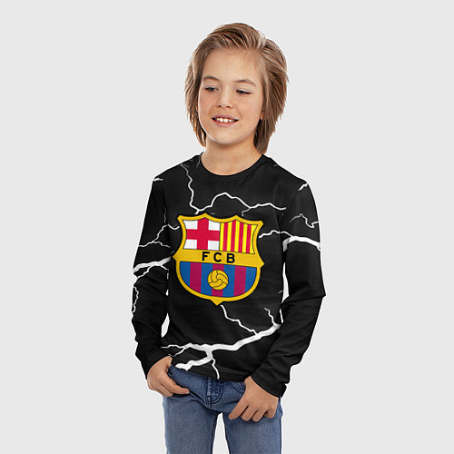 Детский лонгслив Barcelona черно белые молнии / 3D-принт – фото 3