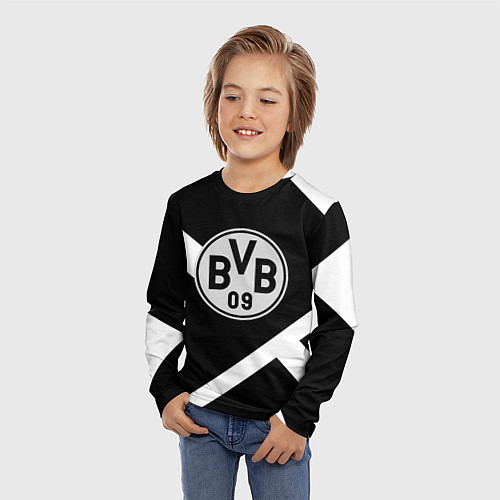 Детский лонгслив Borussia black geometry / 3D-принт – фото 3