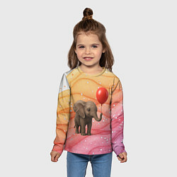 Лонгслив детский Слоненок с красным воздушным шариком, цвет: 3D-принт — фото 2