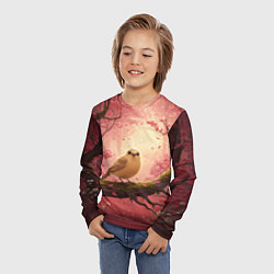 Лонгслив детский Желтая птица в розовом цветущем лесу, цвет: 3D-принт — фото 2