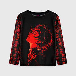 Лонгслив детский Клинок, рассекающий демонов Танджиро и иероглифы, цвет: 3D-принт