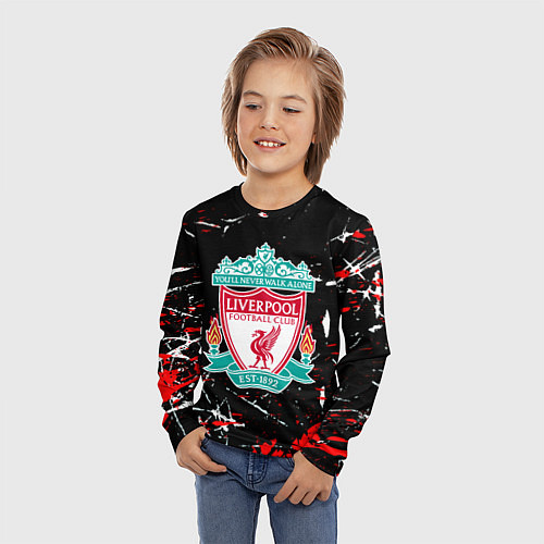 Детский лонгслив Liverpool штрихи красок / 3D-принт – фото 3