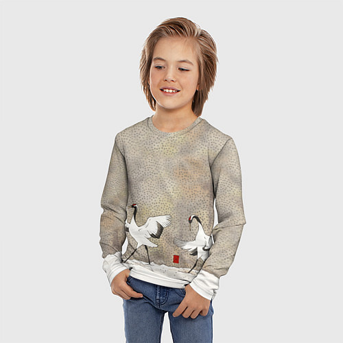 Детский лонгслив Журавли зимняя акварель / 3D-принт – фото 3