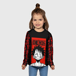 Лонгслив детский Ван Пис, Луффи на красном, цвет: 3D-принт — фото 2