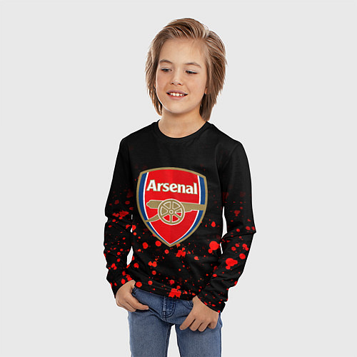 Детский лонгслив Арсенал красные краски всплеск / 3D-принт – фото 3