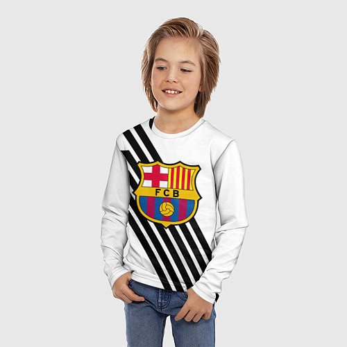 Детский лонгслив Barcelona черно белые полосы / 3D-принт – фото 3