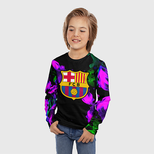 Детский лонгслив Barcelona неоновый огонь / 3D-принт – фото 3