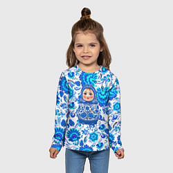 Лонгслив детский Русская матрёшка в гжельских узорах, цвет: 3D-принт — фото 2