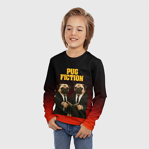 Детский лонгслив Пародия - Криминальное чтиво с мопсами / 3D-принт – фото 3