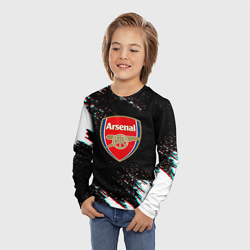 Детский лонгслив Арсенал краски глитч текстура / 3D-принт – фото 3