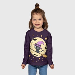 Лонгслив детский Хэллоуин, кот на метле, луна, цвет: 3D-принт — фото 2