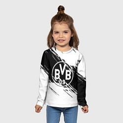 Лонгслив детский Borussia черно белые полосы, цвет: 3D-принт — фото 2
