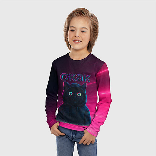 Детский лонгслив Окак мем с черным котом / 3D-принт – фото 3