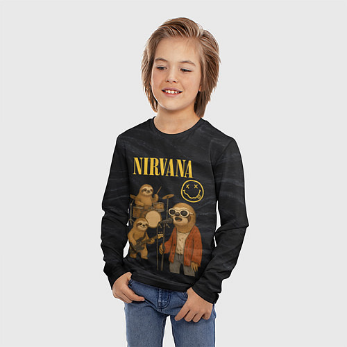 Детский лонгслив Ленивцы группа Nirvana / 3D-принт – фото 3