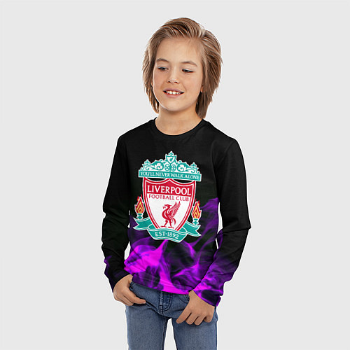 Детский лонгслив Liverpool неоновый огонь / 3D-принт – фото 3