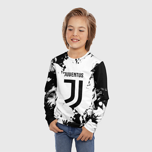 Детский лонгслив Juventus черные краски абстракция / 3D-принт – фото 3