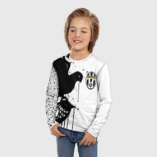 Детский лонгслив Ювентус черная птица краски / 3D-принт – фото 3